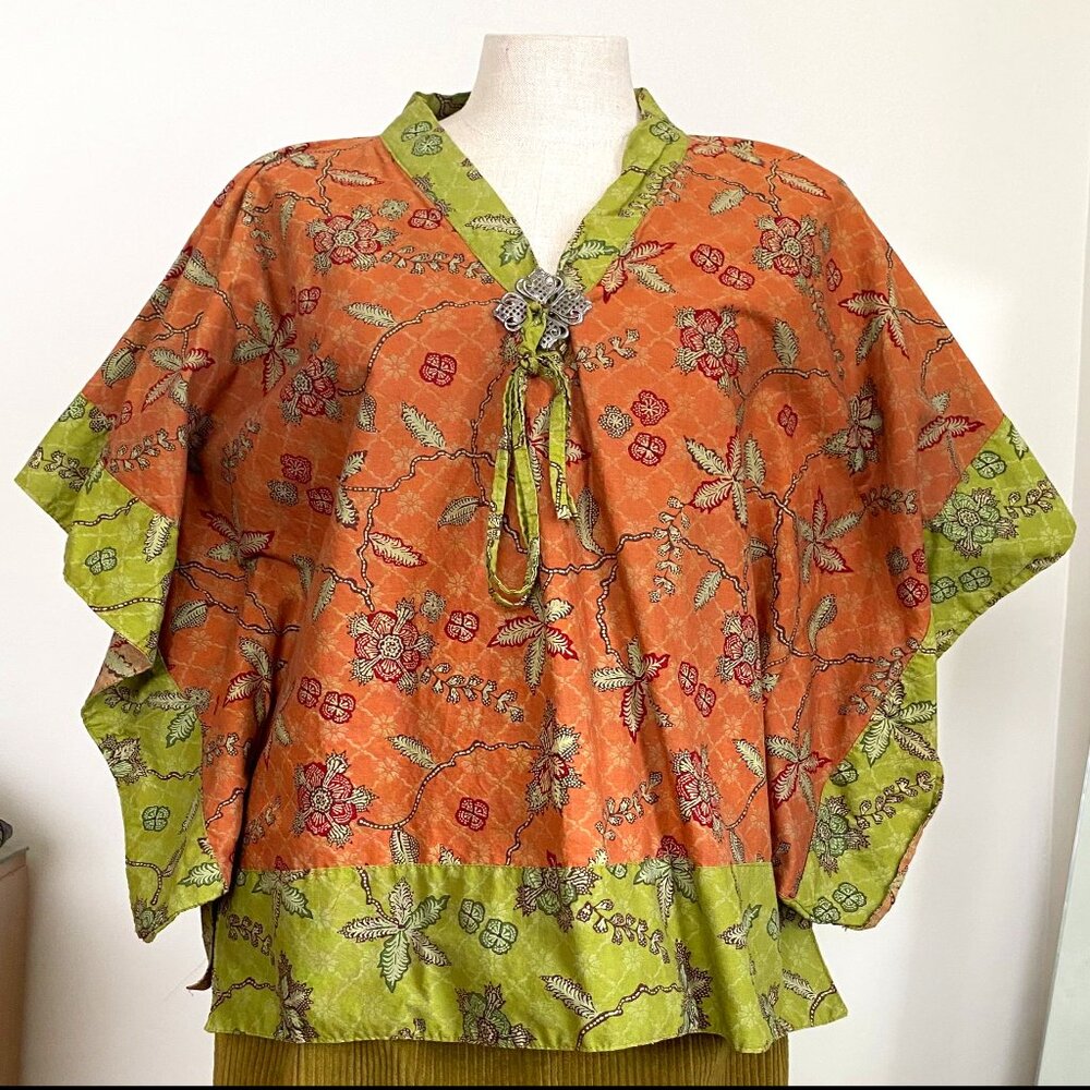 Orange and Green Floral Flowy Bohemian Tunic